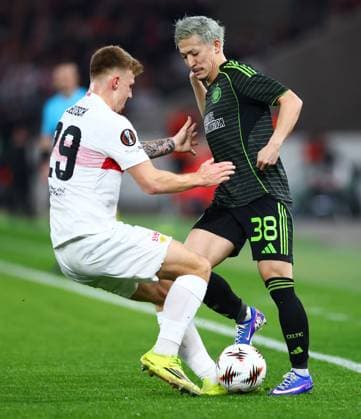 Daizen Maeda of Celtic. Stuttgart v Celtic, UEFA Europa League, Knockout Round Play Offs, Second Leg, Football, MHP Arena, Stuttgart, Germany - 26 Feb 2026Stuttgart MHP Arena Germany EDITORIAL USE ONLY No use with unauthorised audio, video, data, fixture lists, club league logos or live services. Online in-match use limited to 120 images, no video emulation. No use in betting, games or single club league player publications. Copyright: xJamesxMarsh Shutterstockx 16701577bi