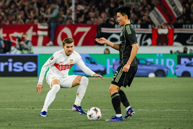 26 02 2026, xhettx, Football UEFA Europa League, VfB Stuttgart Celtic Glasgow v l Maximilian Mittelstädt VFB Stuttgart, 7 provides Hyunjun Yang Celtic FC, 13 DFL DFB REGULATIONS PROHIBIT ANY USE OF PHOTOGRAPHS as IMAGE SEQUENCES and or QUASI VIDEO