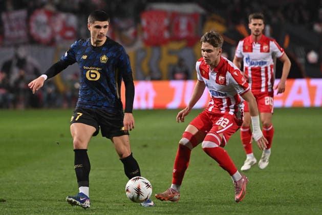 CRVENA ZVEZDA vs LOSC LILLE MATIAS FERNANDEZ PARDO vs VASILIJE KOSTOV football Crvena zvezda vs LOSC Lille UEFA Europa league Rajko Mitic stadium, Belgrade 26.02.2026 Foto: FOOTBALL, UEFA EUROPA LEAGUE, CRVENA ZVEZDA, RED STAR, LOSC LILLE Belgrade Rajko Mitic stadium Serbia Copyright: xMarkoxMetlas xMNxPressx