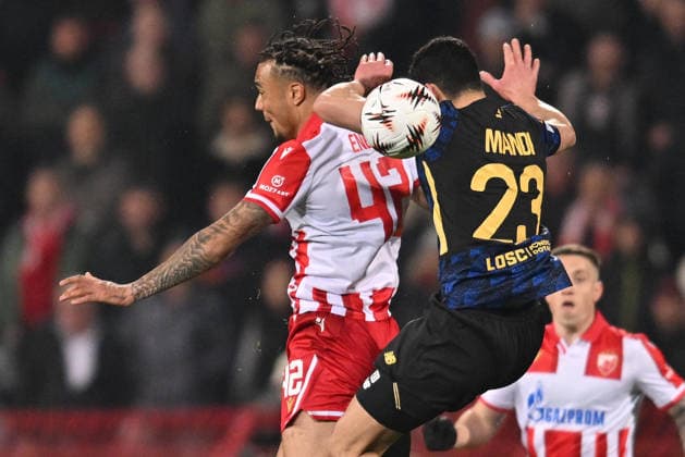 CRVENA ZVEZDA vs LOSC LILLE JAY IFEANYI JUNIOR ENEM Dzej Ifeanji Dzunior Enem vs AISSA MANDI football Crvena zvezda vs LOSC Lille UEFA Europa league Rajko Mitic stadium, Belgrade 26.02.2026 Foto: FOOTBALL, UEFA EUROPA LEAGUE, CRVENA ZVEZDA, RED STAR, LOSC LILLE Belgrade Rajko Mitic stadium Serbia Copyright: xMarkoxMetlas xMNxPressx