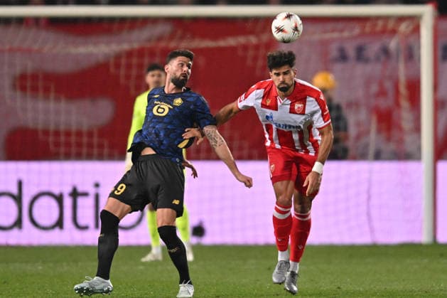 CRVENA ZVEZDA vs LOSC LILLE RODRIGO DE SOUZA PRADO RODRIGAO vs OLIVIER GIROUD football Crvena zvezda vs LOSC Lille UEFA Europa league Rajko Mitic stadium, Belgrade 26.02.2026 Foto: FOOTBALL, UEFA EUROPA LEAGUE, CRVENA ZVEZDA, RED STAR, LOSC LILLE Belgrade Rajko Mitic stadium Serbia Copyright: xMarkoxMetlas xMNxPressx