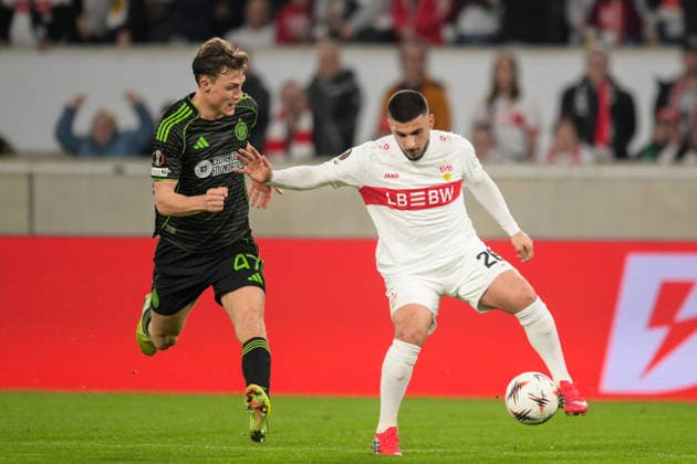 Soccer, UEFA Europa League, 20260226, VfB Stuttgart Celtic Glasgow Pictured from l Dane MURRAY Glasgow, 47 , Deniz UNDAV Stuttgart, 26 Stuttgart MHP Arena Baden Württemberg Germany Copyright: Passion2Press MarkusxFischerx