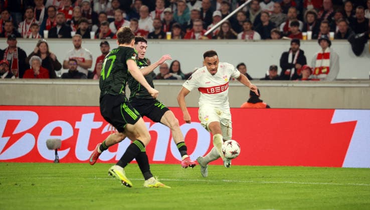 26 02 26 VfB Stuttgart Celtic Glasgow Germany, Stuttgart, 26 02 2026, Football, UEFA Europa League, Season 2025 2026, Play Offs, Second leg, VfB Stuttgart Celtic Glasgow Jamie Leweling VfB Stuttgart
