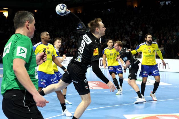 DEU, EHF Champions League, Fuechse Berlin vs Industria Kielce, 26 02 2026, Max Schmeling Halle, Berlin, DEU, EHF Champions League, Fuechse Berlin vs Industria Kielce, in the picture Mathias Gidsel Fuechse Berlin 19 nordphotoxGmbHx xEngler nph00076