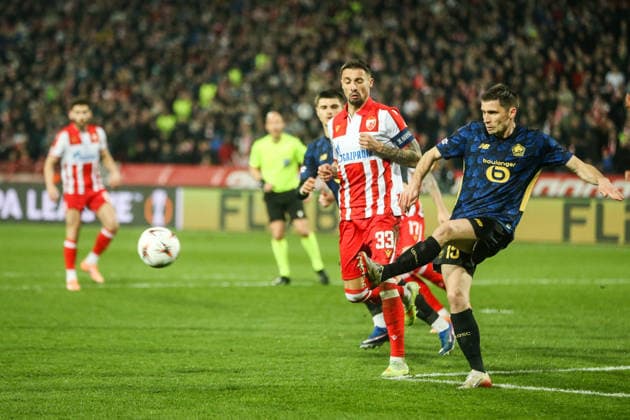 FK Crvena Zvezda v LOSC Lille - UEFA Europa League BELGRADE, SERBIA - FEBRUARY 26: Players compete during the UEFA Europa League match between Belgrade and Lille at Rajko Mitic Stadium on February 26, 2026 in Belgrade, Serbia. Filip Stevanovic Anadolu Belgrad Serbia. Editorial use only. Please get in touch for any other usage.  Copyright: x2026xAnadoluxFilipxStevanovicx