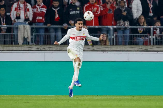 Tiago Tomas, Tiago Tomas VfB Stuttgart, 08 on header , Germany, Football, UEFA Europa League, Play offs, 2025 2026, VfB Stuttgart vs Celtic Glasgow, 26 02 2026, Stuttgart MHP Arena Germany Copyright: xGrantxHubbsx
