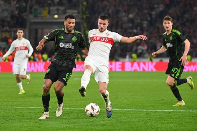 Ermedin DEMIROVIC VFB Stuttgart , action,duel against Austin TRUSTY Glasgow Football UEFA Europa League VfB Stuttgart Celtic Glasgow 0 1 on 26 02 2026 MHP ARENA