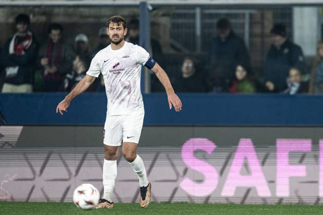 260226 Fredrik Pallesen of Brann during the UEFA Europa League football match between Bologna and Brann on February 26, 2026 in Bologna Photo Marius Simensen BILDBYRAN COP 238 MM0058 bbeng fotboll football soccer fotball uefa europa league brann bologna  Copyright: MARIUSxSIMENSEN BB260226ZF004