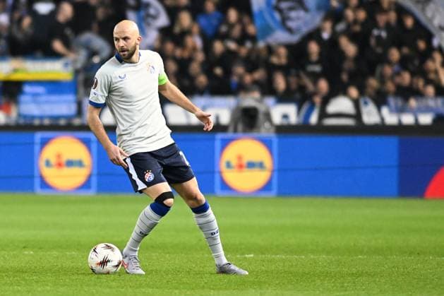 Dinamo s Josip Misic pictured in action during a soccer game between Belgian team KRC Genk and Croatian GNK Dinamo Zagreb, Thursday 26 February 2026 in Genk, in the play-off for the knockout phase of the UEFA Europa League tournament. Genk won the first leg 1-3. JILLxDELSAUX  x165465454x