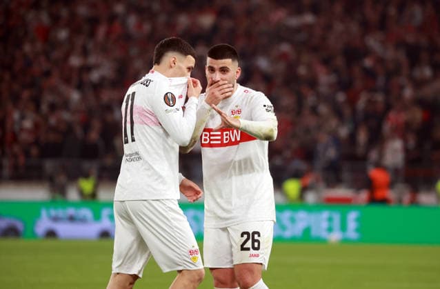 26 02 26 VfB Stuttgart Celtic Glasgow Germany, Stuttgart, 26 02 2026, Football, UEFA Europa League, Season 2025 2026, Play Offs, Second leg, VfB Stuttgart Celtic Glasgow v l Bilal El Khannouss, Deniz Undav both VfB Stuttgart