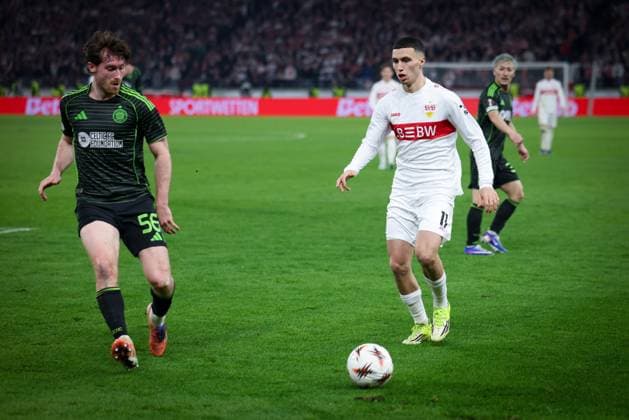 Bilal El Khannouss 11 VfB Stuttgart vs Anthony Ralston 56 Celtic Glasgow FC , VfB Stuttgart vs Celtic Glasgow FC, Football, Men, UEFA Europa League, Season 2025 2026, Play off, Round 2 of 2, 26 02 2026 Stuttgart Baden Wuerttemberg Germany Copyright: xkolbert-press MartinxAgüerax