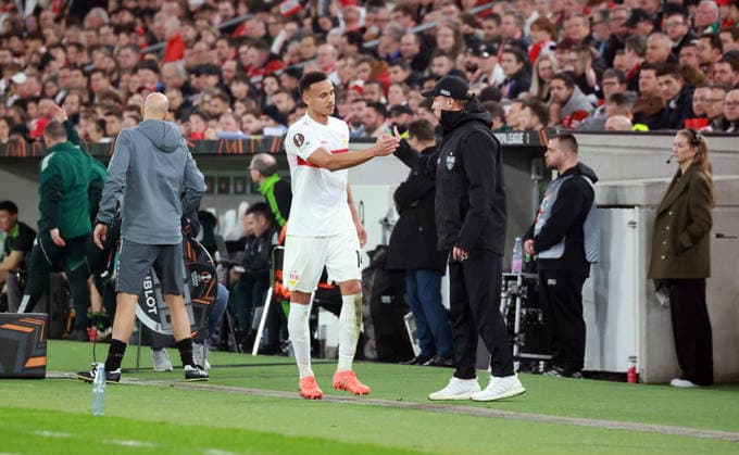 26 02 26 VfB Stuttgart Celtic Glasgow Germany, Stuttgart, 26 02 2026, Football, UEFA Europa League, Season 2025 2026, Play Offs, Second leg, VfB Stuttgart Celtic Glasgow v l Luca Jaquez VfB Stuttgart , Sebastian Hoeneß Coach VfB Stuttgart