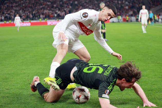 26 02 26 VfB Stuttgart Celtic Glasgow Germany, Stuttgart, 26 02 2026, Football, UEFA Europa League, Season 2025 2026, Play Offs, Second leg, VfB Stuttgart Celtic Glasgow v l Bilal El Khannouss VfB Stuttgart , Anthony Ralston Celtic Glasgow
