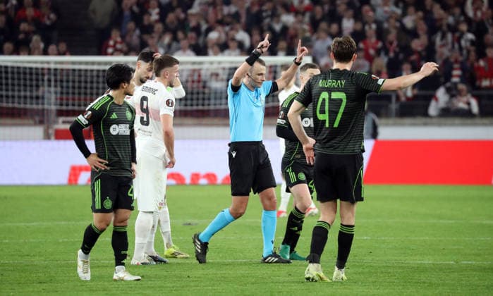26 02 26 VfB Stuttgart Celtic Glasgow Germany, Stuttgart, 26 02 2026, Football, UEFA Europa League, Season 2025 2026, Play Offs, Second leg, VfB Stuttgart Celtic Glasgow Irfa Peljto Referee