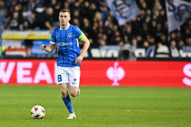 Genk s Bryan Heynen pictured in action during a soccer game between Belgian team KRC Genk and Croatian GNK Dinamo Zagreb, Thursday 26 February 2026 in Genk, in the play-off for the knockout phase of the UEFA Europa League tournament. Genk won the first leg 1-3. JILLxDELSAUX  x165489266x