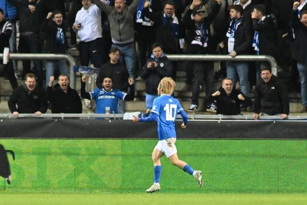 Genk s Junya Ito celebrates after scoring during a soccer game between Belgian team KRC Genk and Croatian GNK Dinamo Zagreb, Thursday 26 February 2026 in Genk, in the play-off for the knockout phase of the UEFA Europa League tournament. Genk won the first leg 1-3. JILLxDELSAUX  x165493568x