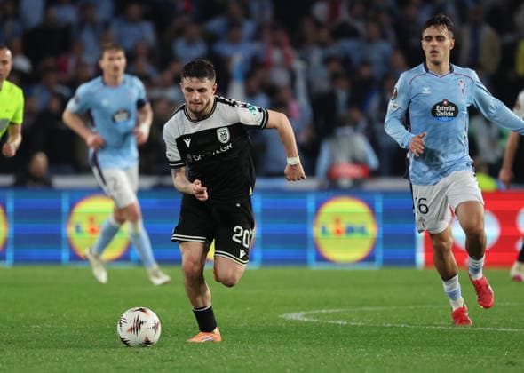 ESP, EuropaLeague, Real Celta v PAOK, 26 February 2026 Christos Zafeiris of PAOK in action during the UEFA Europe League KO play off, 2st leg between Real Club Celta de Vigo and PAOK Thessalonik at Stadium Municipal Balaidos on February 26 ,2026 in Vigo (Spain) (Photo by Luis de la Mata SportPix Sipa USA Vigo Stadium Municipal Balaidos Galicia Spain Copyright: xLuisxdexlaxMatax xsportPix.org.ux