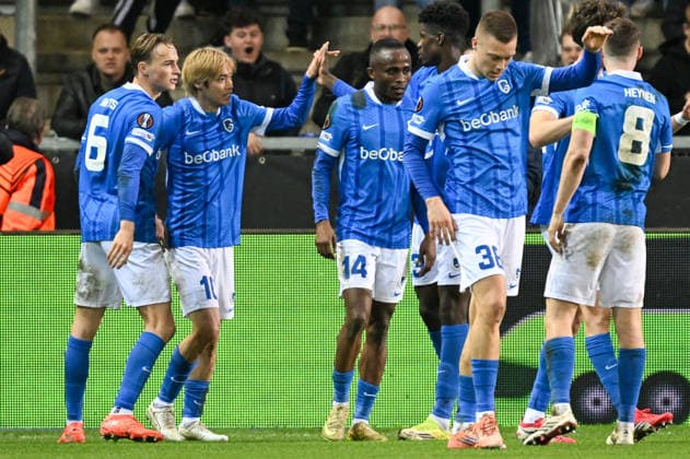 260226 KRC Genk vs Dinamo Zagreb Junya Ito (10) of Genk celebrates after scoring the 2-3 goal pictured during the second leg game in the Uefa Europa League season 2025-2026 Knock Out Phase between KRC Genk and Dinamo Zagreb from Croatia on February 27 , 2026 in Genk, Belgium. (Photo by David Catry Isosport) Genk Belgium  Copyright: xDavidxCatryx 20260227DC2_3555