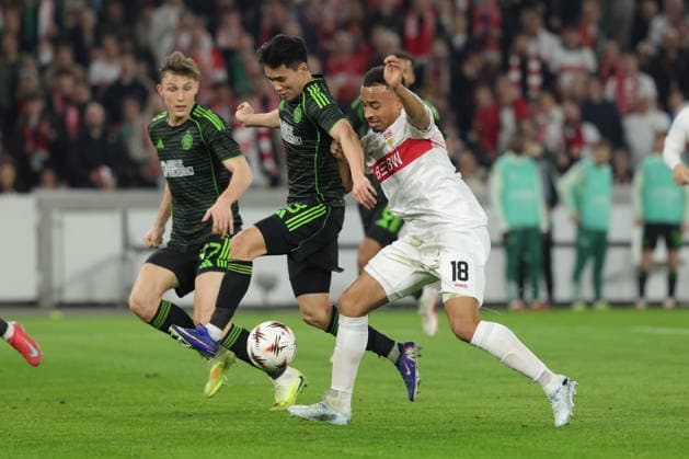 Stuttgart , Europa League VfB Stuttgart vs Celtic Glasgow , Dane Murray Glasgow Hyunjun Yang Glasgow Jamie Leweling VfB