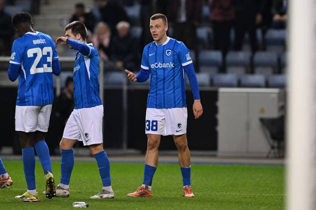 260226 KRC Genk vs Dinamo Zagreb Daan Heymans (38) of Genk celebrates after scoring the 3-3 equalizer goal pictured during the second leg game in the Uefa Europa League season 2025-2026 Knock Out Phase between KRC Genk and Dinamo Zagreb from Croatia on February 27 , 2026 in Genk, Belgium. (Photo by David Catry Isosport) Genk Belgium  Copyright: xDavidxCatryx 20260227DC2_3954