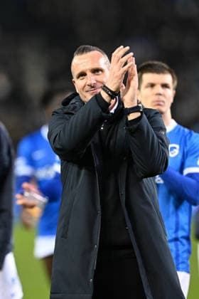 260226 KRC Genk vs Dinamo Zagreb Head Coach Nicky Hayen of Genk celebrates pictured during the second leg game in the Uefa Europa League season 2025-2026 Knock Out Phase between KRC Genk and Dinamo Zagreb from Croatia on February 27 , 2026 in Genk, Belgium. (Photo by David Catry Isosport) Genk Belgium  Copyright: xDavidxCatryx 20260227DC2_4373