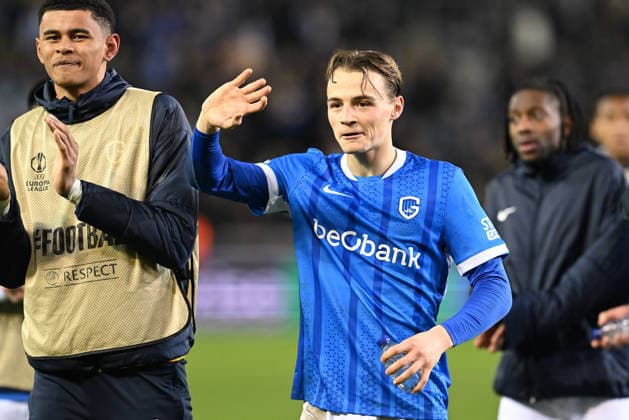 260226 KRC Genk vs Dinamo Zagreb Matte Smets (6) of Genk pictured pictured during the second leg game in the Uefa Europa League season 2025-2026 Knock Out Phase between KRC Genk and Dinamo Zagreb from Croatia on February 27 , 2026 in Genk, Belgium. (Photo by David Catry Isosport) Genk Belgium  Copyright: xDavidxCatryx 20260227DC2_4395