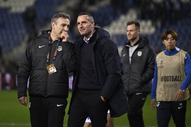 Genk s head coach Nicky Hayen pictured during a soccer game between Belgian team KRC Genk and Croatian GNK Dinamo Zagreb, Thursday 26 February 2026 in Genk, in the play-off for the knockout phase of the UEFA Europa League tournament. Genk won the first leg 1-3. JOHAN EYCKENS JohanxEyckens  x165504041x