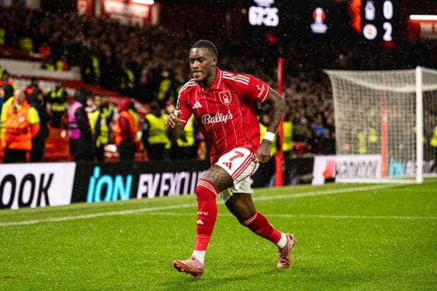 26th February 2026; The City Ground, Nottingham, England; UEFA Europa League Football, Nottingham Forest versus Fenerbahce; Callum Hudson-Odoi of Nottingham Forest celebrates after scoring in the 68th minute to make the score 1-2 and 4-2 on aggregate  GodfreyxPitt Content restricted for UK based newspaper