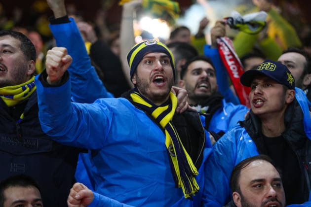 Nottingham Forest v Fenerbahce SK, UEFA Europa League Fenerbache Fans during the Nottingham Forest v Fenerbahce SK UEFA Europa League Play-Offs 2nd Leg match at the City Ground, West Bridgford, England on 26 February 2026 Credit: Lee Keuneke Every Second Media Editorial use only. All images are copyright Every Second Media Limited. No images may be reproduced without prior permission. Copyright: xIMAGO EveryxSecondxMediax ESM-1824-0063 LeexKeunekex xEveryxSecondxMediax