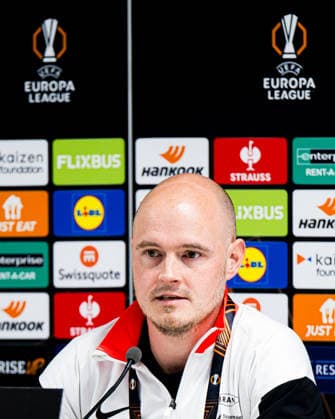 260226 Thomas Brakstad, press officer of Brann, at a press conference after the UEFA Europa League football match between Bologna and Brann on February 26, 2026 in Bologna Photo Marius Simensen BILDBYRAN COP 238 MM0058 bbeng bologna brann football fotball fotboll soccer uefa europa league  Copyright: MARIUSxSIMENSEN BB260226ZM020