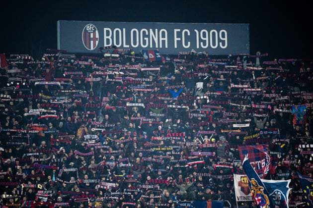 260226 Spectators in the stands ahead of the UEFA Europa League football match between Bologna and Brann on February 26, 2026 in Bologna Photo Marius Simensen BILDBYRAN COP 238 MM0058 bbeng bologna brann football fotball fotboll soccer uefa europa league  Copyright: MARIUSxSIMENSEN BB260226ZR021