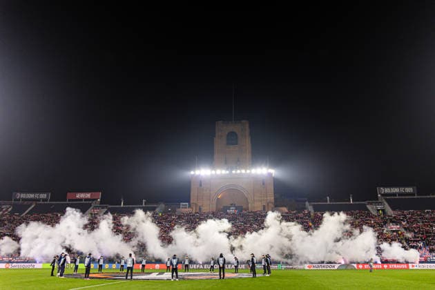 260226 Spectators in the stands ahead of the UEFA Europa League football match between Bologna and Brann on February 26, 2026 in Bologna Photo Marius Simensen BILDBYRAN COP 238 MM0058 bbeng bologna brann football fotball fotboll soccer uefa europa league  Copyright: MARIUSxSIMENSEN BB260226ZH024