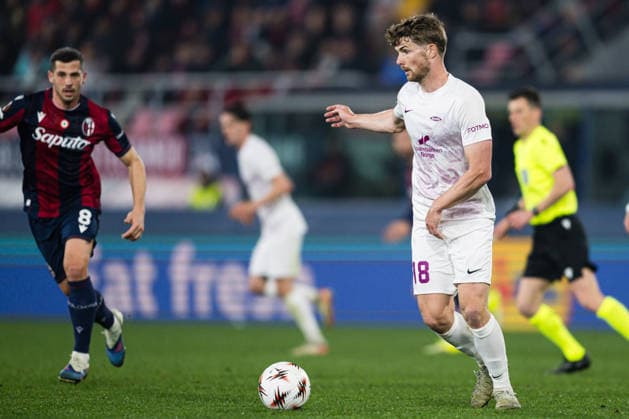 260226 Jacob Sorensen of Brann during the UEFA Europa League football match between Bologna and Brann on February 26, 2026 in Bologna Photo Marius Simensen BILDBYRAN COP 238 MM0058 bbeng bologna brann football fotball fotboll soccer uefa europa league  Copyright: MARIUSxSIMENSEN BB260226ZK018