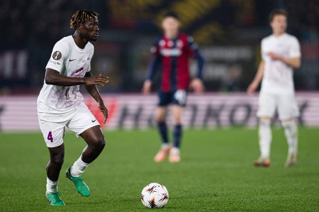 260226 Nana Kwame Boakye of Brann during the UEFA Europa League football match between Bologna and Brann on February 26, 2026 in Bologna Photo Marius Simensen BILDBYRAN COP 238 MM0058 bbeng bologna brann football fotball fotboll soccer uefa europa league  Copyright: MARIUSxSIMENSEN BB260226ZP018