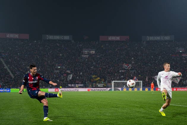 260226 Nikola Moro of Bologna during the UEFA Europa League football match between Bologna and Brann on February 26, 2026 in Bologna Photo Marius Simensen BILDBYRAN COP 238 MM0058 bbeng bologna brann football fotball fotboll soccer uefa europa league  Copyright: MARIUSxSIMENSEN BB260226ZW017