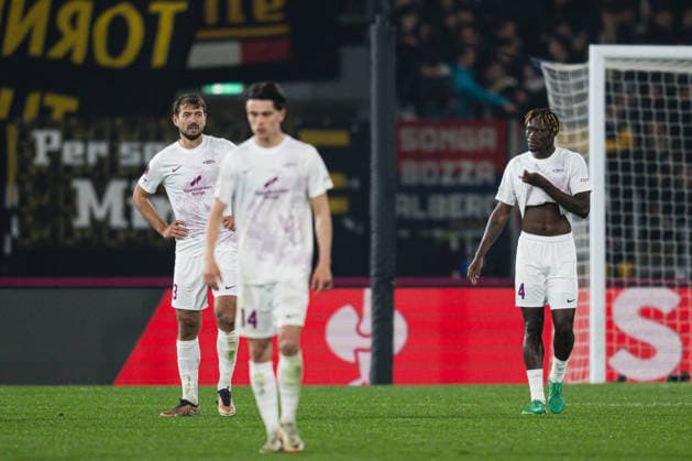 260226 Fredrik Pallesen and Nana Kwame Boakye of Brann looks dejected after 1 0 during the UEFA Europa League football match between Bologna and Brann on February 26, 2026 in Bologna Photo Marius Simensen BILDBYRAN COP 238 MM0058 bbeng bologna brann depp football fotball soccer uefa europa league  Copyright: MARIUSxSIMENSEN BB260226ZW018