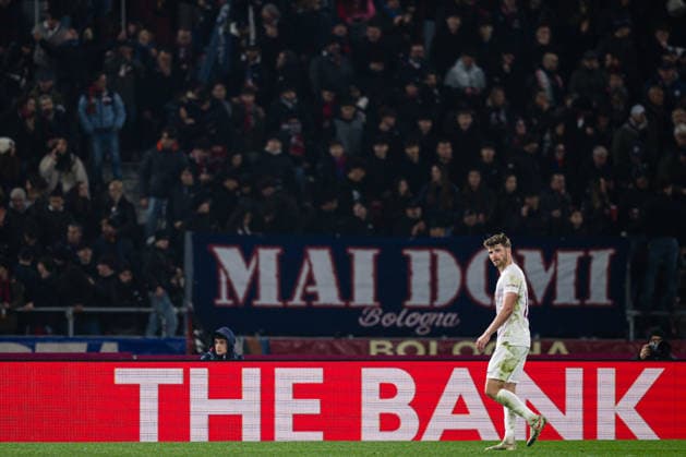 260226 Jacob Sorensen of Brann after receiving a red card by Benoit Bastien, referee, during the UEFA Europa League football match between Bologna and Brann on February 26, 2026 in Bologna Photo Marius Simensen BILDBYRAN COP 238 MM0058 bbeng bologna brann football fotball fotboll soccer uefa europa league  Copyright: MARIUSxSIMENSEN BB260226ZV014