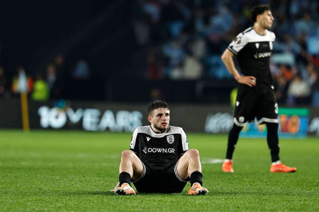 Christos Zafeiris (PAOK), FEBRUARY 26, 2026 - Football Soccer : UEFA Christos Zafeiris dejected after losing Europa League KO play-offs 2nd leg match between RC Celta de Vigo - PAOK FC at the Estadio Balaidos in Vigo, Spain. Noxthirdxpartyxsales  aflo_321441725