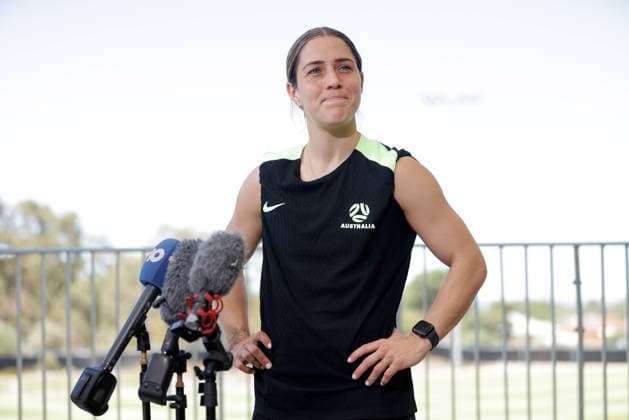 SOCCER KATRINA GORRY press conference, PK, Pressekonferenz Matildas midfielder Katrina Gorry speaks to media during a press conference at Sam Kerr Football Centre in Perth, Friday, February 27, 2026. ( NO ARCHIVING PERTH WESTERN AUSTRALIA AUSTRALIA  Copyright: xRICHARDxWAINWRIGHTx 20260227168609089930
