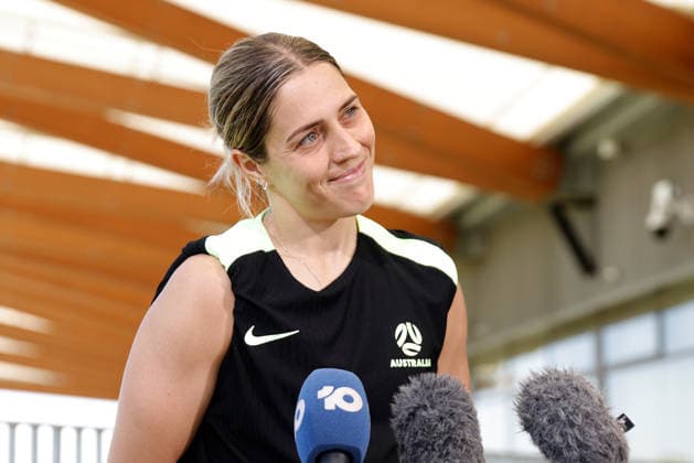 SOCCER KATRINA GORRY press conference, PK, Pressekonferenz Matildas midfielder Katrina Gorry speaks to media during a press conference at Sam Kerr Football Centre in Perth, Friday, February 27, 2026. ( NO ARCHIVING PERTH WESTERN AUSTRALIA AUSTRALIA  Copyright: xRICHARDxWAINWRIGHTx 20260227167534687971