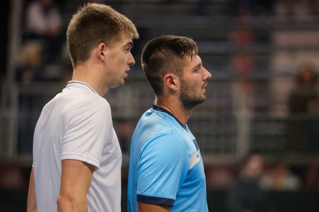 Oleksandr OVCHARENKO (UKR) and Petr NESTEROV (BUL) during Challenger Citta di Lugano, International Tennis match in Lugano, Switzerland, February 26 2026  Copyright: xRobertaxCorradin IPAxSportx xipa-agency.netx xx IPA_72097771 IPA_Agency_IPA72097771