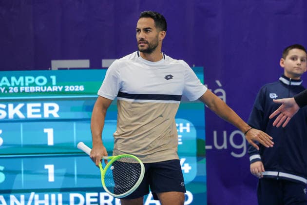Daniel CUKIERMAN (ISR) and Trey HILDERBRAND (USA) during Challenger Citta di Lugano, International Tennis match in Lugano, Switzerland, February 26 2026  Copyright: xRobertaxCorradin IPAxSportx xipa-agency.netx xx IPA_72098079 IPA_Agency_IPA72098079