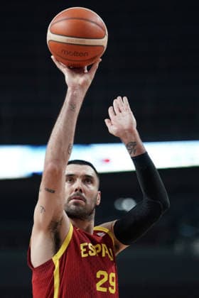 Ukraine Spain Basketball, Riga, Latvia, 27.02.2026, FIBA, basketball, Ukraine, Spain Pierre Oriola of Spain in action during FIBA Basketball World Cup European qualifiers group A game between Ukraine and Spain in Riga, Latvia, 27.02.2026. Photo: Roman Koksarov (RKF) Riga Latvia Copyright: xRomanxKoksarovx RKO06303.JPG