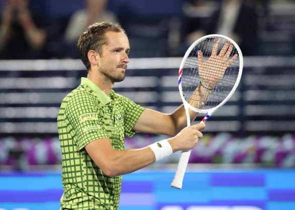 Daniil Medvedev cheers after the victory, Cheers, Joy, Emotion, Dubai Duty Free Tennis Championships, Dubai, U A E Tennis Dubai Tennis Championships 2026 ATP Dubai Duty Free Tennis Stadium Dubai United Arab Emirates 28 February 2026 Copyright: xJuergenxHasenkopfx