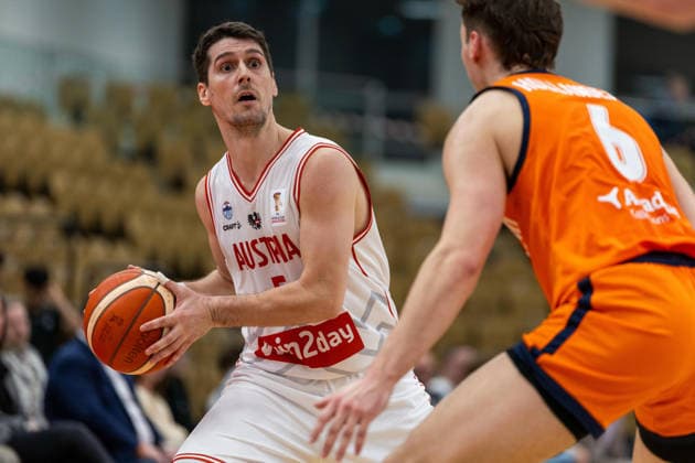 BASKETBALL - FIBA WC Quali, AUT vs NED VIENNA,AUSTRIA,27.FEB.26 - BASKETBALL - FIBA Basketball World Cup 2027,Qualifiers, international match, Länderspiel, Nationalmannschaft Austria vs Netherlands. Image shows Bogic Vujosevic (AUT).  GEPAxpictures xPhilippxBrem