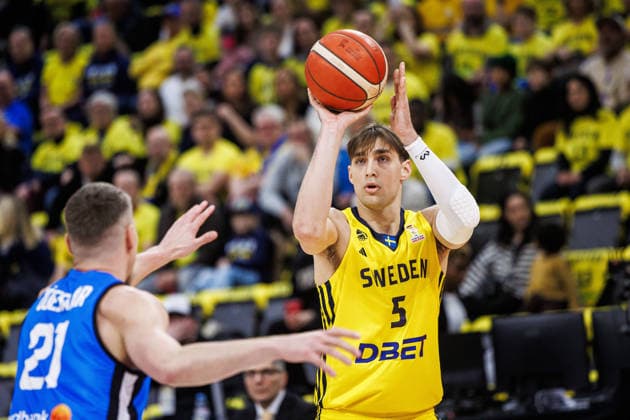 260227 Wilhelm Falk of Sweden during the FIBA World Cup Qualifier game between Sweden and Estonia on February 27, 2026 in Stockholm Photo Kenta Jönsson BILDBYRAN COP 210 KJ0314 basketball vm kval kval fiba world cup qualifiers sverige estland sweden estonia bbeng  Copyright: KENTAxJÖNSSON BB260227KJ021