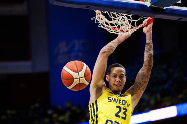 260227 Pierre Hampton of Sweden during the FIBA World Cup Qualifier game between Sweden and Estonia on February 27, 2026 in Stockholm Photo Kenta Jönsson BILDBYRAN COP 210 KJ0314 basketball vm kval kval fiba world cup qualifiers sverige estland sweden estonia bbeng  Copyright: KENTAxJÖNSSON BB260227KJ036