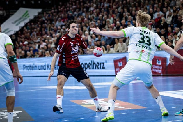 DAIKIN HBL SG Flensburg Handewitt vs HSG Wetzlar 27 02 26 Niclas Kirkelokke Nr 05, SG Flensburg Handewitt vs Georg Löwen Nr 33, HSG Wetzlar DAIKIN HBL SG Flensburg Handewitt vs HSG Wetzlar, GP JOULE Arena on 27 02 26 Copyright: xBEAUTIFULxSPORTS MarioxM.xKobergx