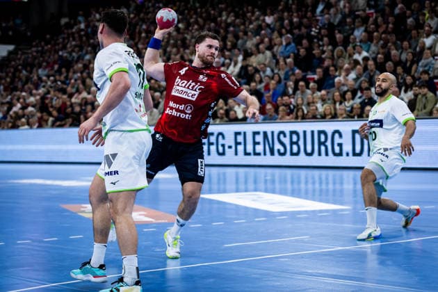 DAIKIN HBL SG Flensburg Handewitt vs HSG Wetzlar 27 02 26 Johannes Golla No 04, SG Flensburg Handewitt in attack DAIKIN HBL SG Flensburg Handewitt vs HSG Wetzlar, GP JOULE Arena on 27 02 26 Copyright: xBEAUTIFULxSPORTS MarioxM.xKobergx