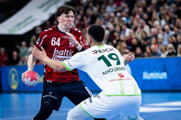 DAIKIN HBL SG Flensburg Handewitt vs HSG Wetzlar 27 02 26 Lasse Kjaer Moller Nr 64, SG Flensburg Handewitt vs Philipp Ahouansou Nr 19, HSG Wetzlar DAIKIN HBL SG Flensburg Handewitt vs HSG Wetzlar, GP JOULE Arena on 27 02 26 Copyright: xBEAUTIFULxSPORTS MarioxM.xKobergx